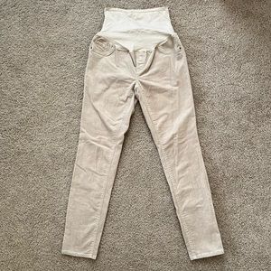 Old Navy Khaki Cream Colored Corduroy Full Panel Maternity Skinny Pants